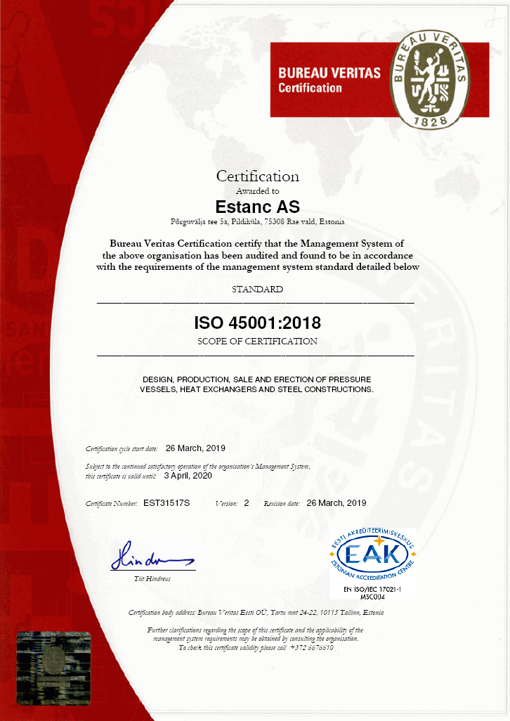 Estanc Receives ISO 45001 2018 Occupational Health And Safety Estanc Receives ISO 45001 2018 Occupational Health And Safety